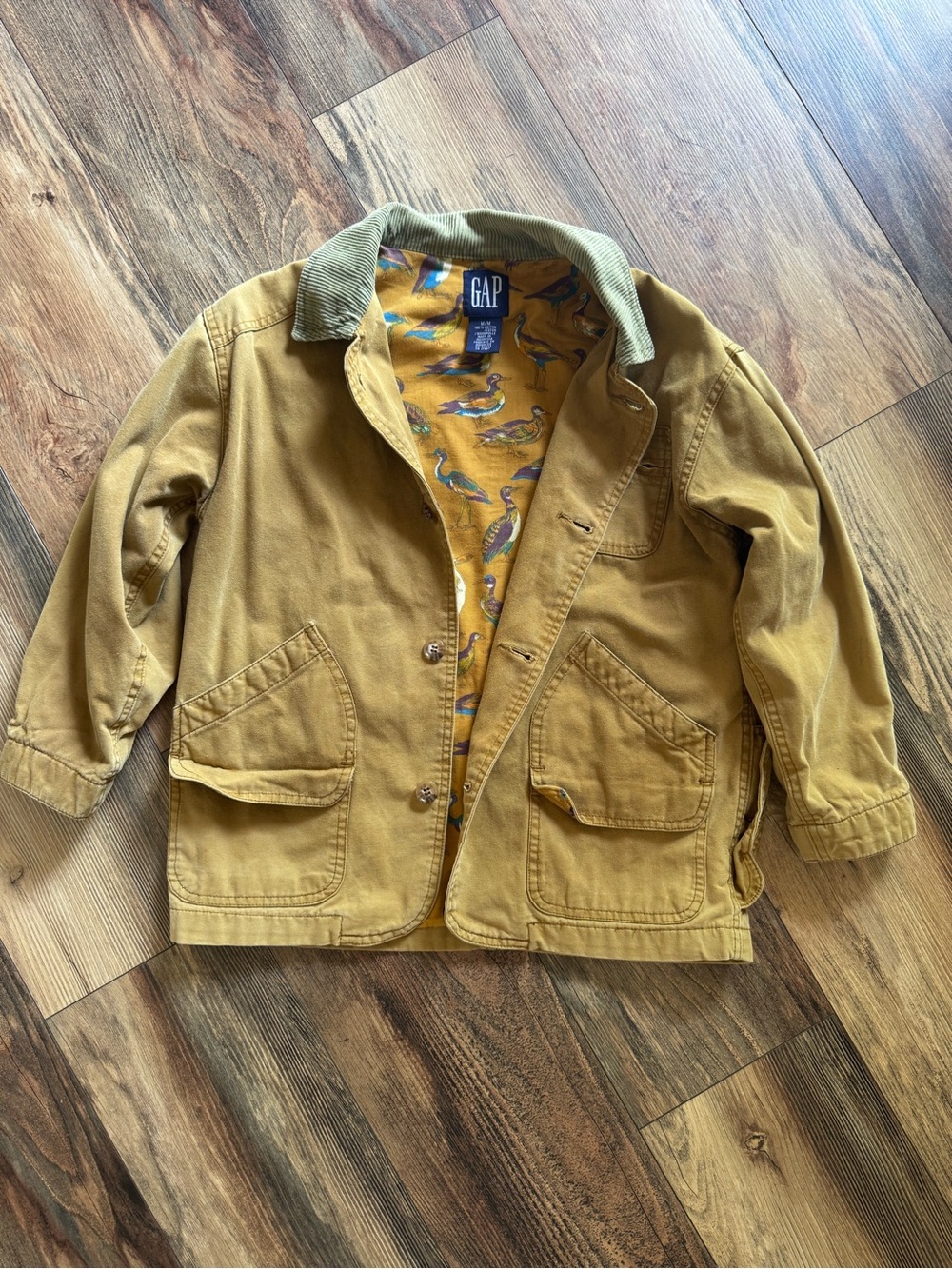 GAP Kids' Mustard Yellow Cotton Jacket with Bird-Print Lining